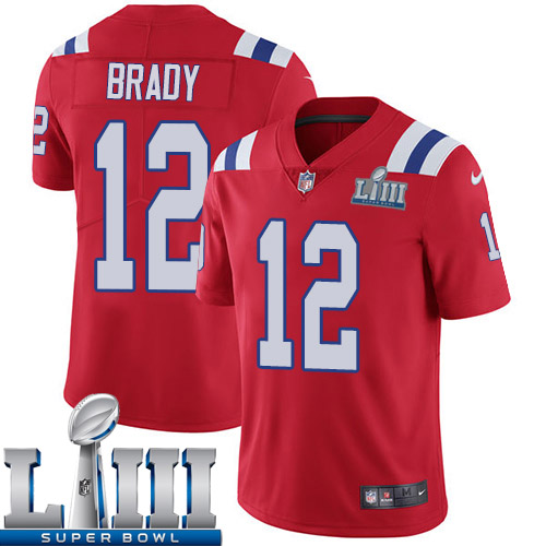 Men New England Patriots #12 Brady red Nike Vapor Untouchable Limited 2019 Super Bowl LIII NFL Jerseys